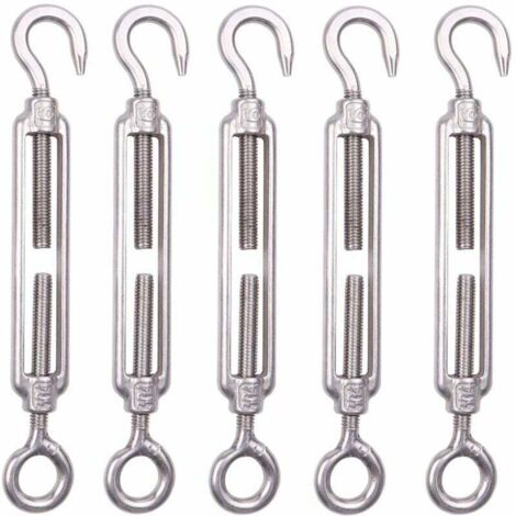 Confezione da 5 tenditori per cavi in acciaio inossidabile M6, tenditore per recinzione da 6 mm, tenditore a gancio in acciaio inossidabile 304, tenditore regolabile in rete metallica per corda, cavo, (1/5)