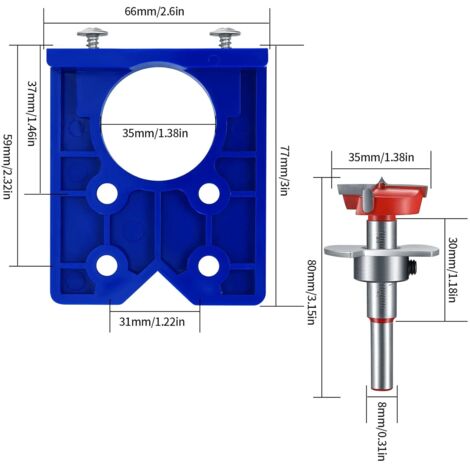 Maschera Guida Per Cerniere 35 Mm – Offset Regolabile 3/4/5/6 Mm, Per Ante Armadi, Con Punta Da 2 Mm E Apriforo, In Lega Di Alluminio