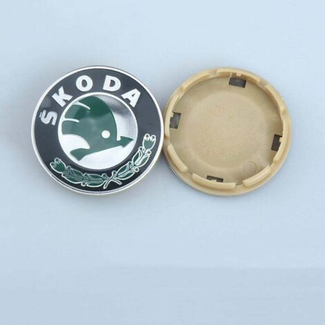 Set di 4, accessori per auto, adatti per coprimozzi Skoda, coprimozzi di ricambio - (diametro esterno: 56 mm, clip: 52 mm, etichetta concava verde)