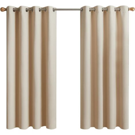 PONY DANCE Tenda Oscurante per Porta con Anelli Moderna Curtain Termica per Camera da Letto e Salotto Finestra 1 Pezzo L 132 x A 210 cm, Beige Chiaro