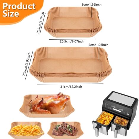 150 Pezzi Carta Da Forno Per Friggitrice Ad Aria - 100 Rettangolari 5,2L + 50 Grandi 10/10,4L - Compatibile Ninja AF500EU, Cecotec 9000 E Dual Zone - 2