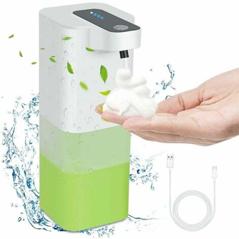 Distributore automatico di sapone, distributore di disinfettante per le mani senza contatto, 4 velocità regolabili, ricaricabile tramite USB, schiuma ad alta velocità (sapone) (1/5)
