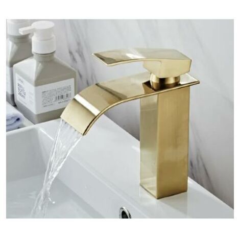 Miscelatore Bagno A Cascata Bianco+Oro In Ottone – Monoforo, Antigoccia, Facile Da Installare