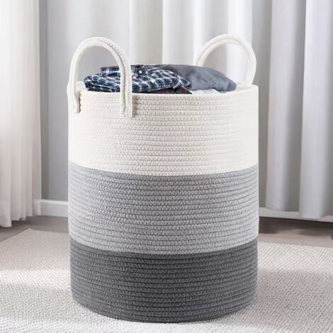 LaBlanc - Cesto portabiancheria, grande cesto portagiocattoli, cesto portaoggetti intrecciato con manico, cesto in corda di cotone, cesto portaoggetti in corda per soggiorno, camera da letto, grigio s (1/5)