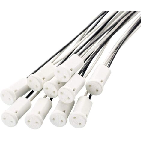 Confezione da 10 lampadine alogene LED G4 MR11 con attacco in ceramica, adattatore per presa bipolare in miniatura per G4 con cavo da 20 cm, bianco sporco 5 W, 12 V-265 V (1/5)