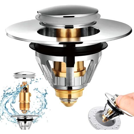 Tappo Di Scarico Pop-up In Acciaio Inox Per Lavandino – Diametro 35 Mm, Per Fori 34-40 Mm, Chiusura Push-open, Filtro Anti-intasamento, Set Da 2