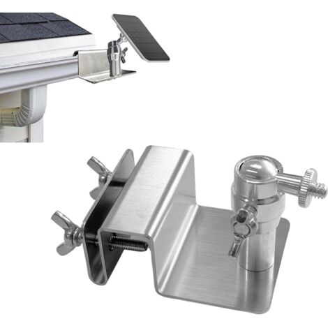 Supporto per grondaia in acciaio inossidabile per Eufy, pannello solare Arlo, staffa di montaggio regolabile per luce solare, installazione senza trapano per telecamera con vite da 1/4, colore argento (1/5)