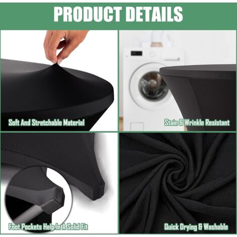 2 Pezzi Tovaglie Elasticizzate Per Tavoli Rotondi Da Bar E Cocktail, 80x110 Cm, Angoli Quadrati, Tessuto Morido E Antimacchia, Perfette Per Feste E Banchetti (Nero, Confezione Da 2) - 3
