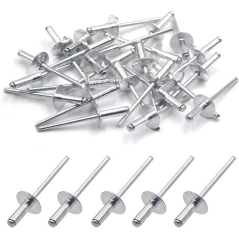 LaBlanc - 50 remaches ciegos de aluminio de ala ancha de 4 mm x 12 mm (paquete de 50, plateados) (1/5)