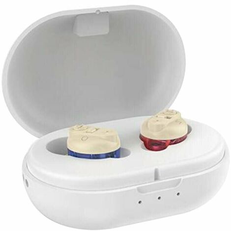 LaBlanc - Par de audífonos de carga magnética para canal auditivo, amplificador de sonido con reducción de ruido inteligente para personas mayores, caja de carga portátil, rojo y azul (1/5)