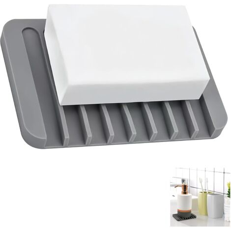 Jabonera de silicona suave, práctica para baño y cocina, diseño antideslizante con drenaje natural, ideal para jabón, esponjas y artículos pequeños (gris) (1/5)