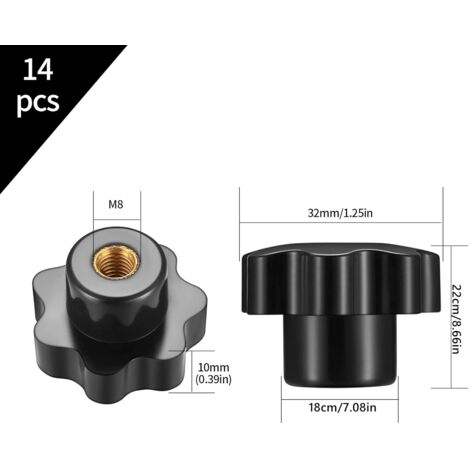 Perillas De Sujeción Moleteadas, Rosca Macho M6 X 1.969 In Cabeza De 0 827 In Perno De Agarre De Tornillo De Pulgar De Plastico Termoestable Negro
