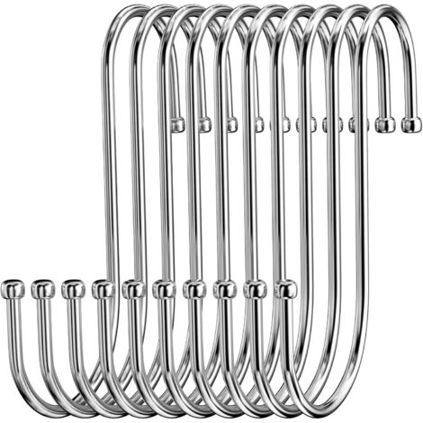 LaBlanc - Paquete de 10 ganchos en forma de S de acero inoxidable, ganchos en forma de S de metal resistente, doble gancho para colgar tazas, ropa, ollas y cuencos, aptos para cocina, baño, jardín y a (1/5)