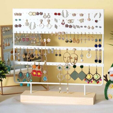 Organizador de pendientes, expositor de joyas de madera, 144 orificios para pendientes (blanco)
