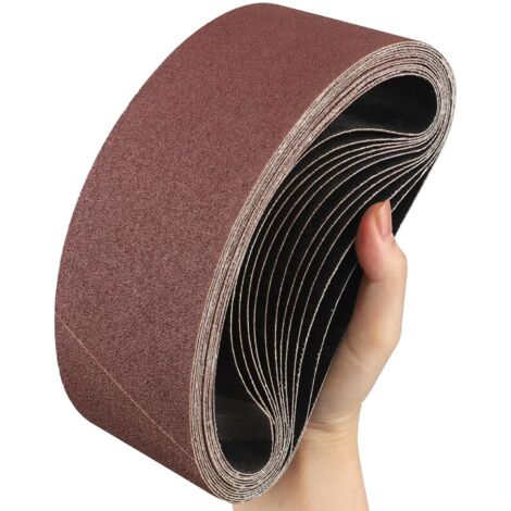 10 Bandas De Lijado De Tela 75 X 457 Mm | Grano 40/60/80/120/180 (2 De Cada) | Corindón Y Resina Artificial | Para Lijadora De Banda | Madera Y Metal