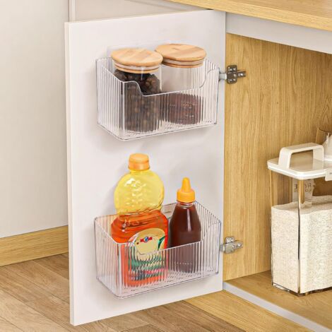 Caja de almacenamiento para puerta de armario de cocina, 2 unidades, adhesiva, para montar en la pared, organizador para armario, baño y refrigerador, para artículos diversos. (1/5)