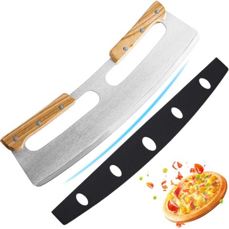 Cortador de pizza, cuchillo para pizza de acero inoxidable de 35 cm con mango de madera, cortador de pizza profesional con mango de madera maciza (1/5)