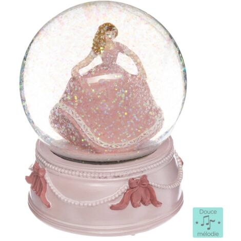 Boule de neige avec boîte à musique et princesse, rose (1/3)