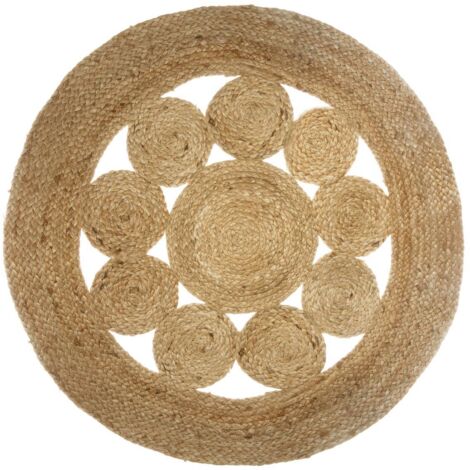 Atmosphera – Tapis rond en jute ajouré 80 cm – Épaisseur 0,5 cm – Résistant aux taches – Hypoallergénique – Pour salon, chambre, entrée