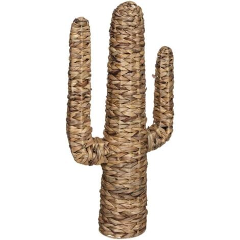 Cactus en jacinthe tressée Haci – Sculpture décorative beige, dimensions 38,5 x 16,5 x 75 cm – Livraison gratuite