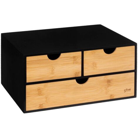 5Five Simply Smart – Organisateur de bureau noir compact en MDF et bambou – 3 tiroirs – Dimensions 31x23,5x19,5cm – Rangement efficace pour fournitures - 5-five-simply-smart