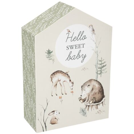 Coffret de naissance unisexe pour bébé - Cadeau de naissance mixte avec motif forêt - 10 tiroirs de souvenirs - Livraison gratuite