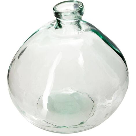 Atmosphera – Vase rond en verre recyclé transparent 23 cm – Design bouteille avec goulot penché – Pour fleurs fraîches ou séchées – Décoration moderne
