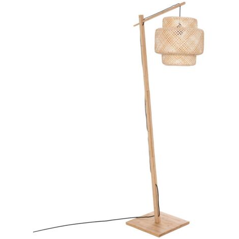 Atmosphera – Lampadaire arc en bambou tressé H 173 cm – Abat-jour filtrant lumière douce – Support en fer pour stabilité – Éclairage d’appoint élégant