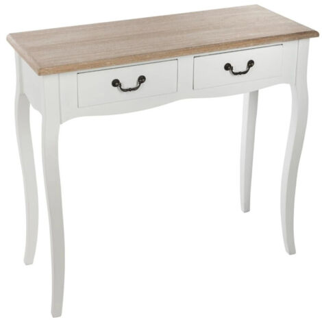 Atmosphera – Console 2 tiroirs Chrysa blanc et naturel – Dimensions L. 87 x l. 34 x H. 78 cm – Structure MDF, pieds en pin, plateau en paulownia (1/10)