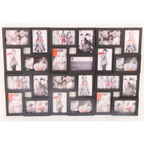 Atmosphera – Cadre photo pêle-mêle mural noir pour 24 photos 10x15 cm – Résine plastique et PVC – Dimensions 86x57 cm – Accrochage facile