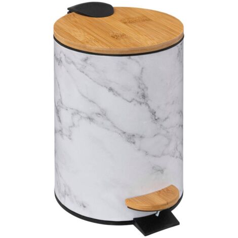 5Five Simply Smart – Poubelle de salle de bain 3l métal blanc effet marbre – Système soft close – Dimensions 16,8 x 25 cm – Design compact pour espaces restreints