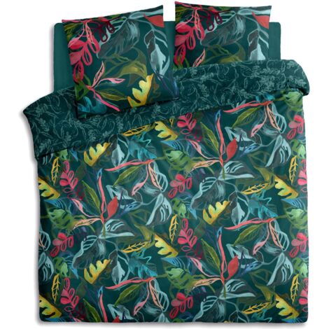 Atmosphera – Parure de lit bleu 240x220 cm en coton 100% OEKO-TEX – Motif réversible – 2 taies d'oreillers 65x65 cm – Facile à entretenir