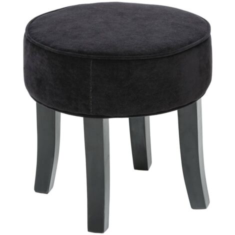 Atmosphera – Tabouret en velours noir 35x35x35 cm – Tissu polyester effet lin – Pieds en bois de pin – Prêt à l'emploi, non pliable