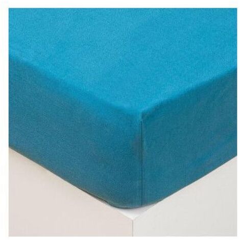 Atmosphera – Drap housse 2 personnes en coton lavé bleu canard 140 x 190 cm – Bonnet de 27 cm – Label OEKO-TEX pour un sommeil sain (1/5)