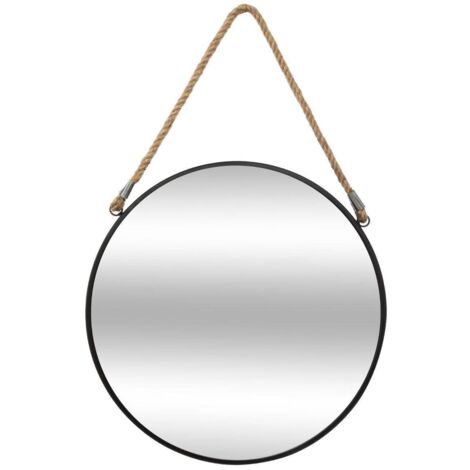Atmosphera – Miroir rond en métal noir 55 cm avec corde – Design minimaliste pour salon, chambre ou entrée – Suspension facile