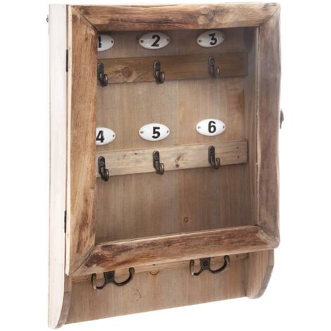 Atmosphera – Armoire à clés murale vintage en bois de pin H 38 cm – Porte vitrée avec 6 crochets internes – Design rétro pour rangement décoratif
