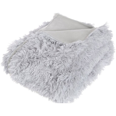 Atmosphera – Plaid extra doux imitation fourrure gris 160x120cm – 100% polyester – Lavable en machine 30°C – Résistant à l'usure