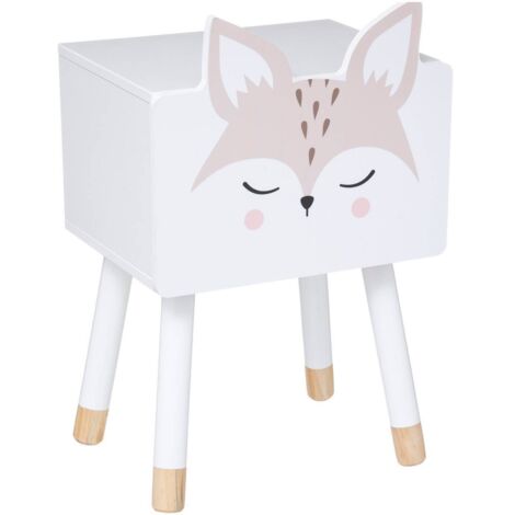 Atmosphera – Table de chevet renard blanc – MDF et pin – Dimensions L. 34 x P. 26,5 x H. 53 cm – 1 tiroir – Design ludique pour chambre enfant
