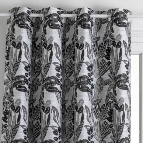 Atmosphera – Rideau jacquard Bejuco 140x260 cm noir – 100% polyester – Occultant – Œillets ronds argent – Lavable en machine 30°C