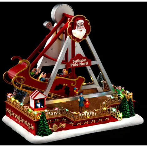 Fééric Lights And Christmas – Village de Noël traineau du Père Noël animé – 41 LED multicolores – Dimensions L. 31,5 x P. 22,5 x H. 33 cm – Poids 1,16 kg