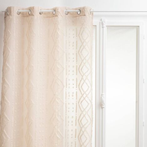Atmosphera – Voilage épuré jacquard beige 140x240 cm – 100% polyester – 8 œillets ronds argent – Léger et aéré pour fenêtres