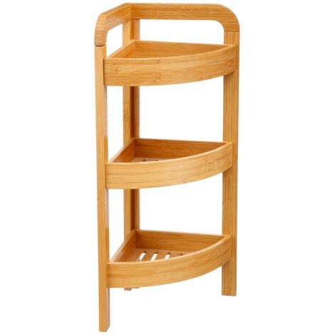 5Five Simply Smart – Organisateur d'angle salle de bain 3 niveaux en bambou – Dimensions 23 x 23 x 61 cm – Résistant à l'humidité – Montage facile