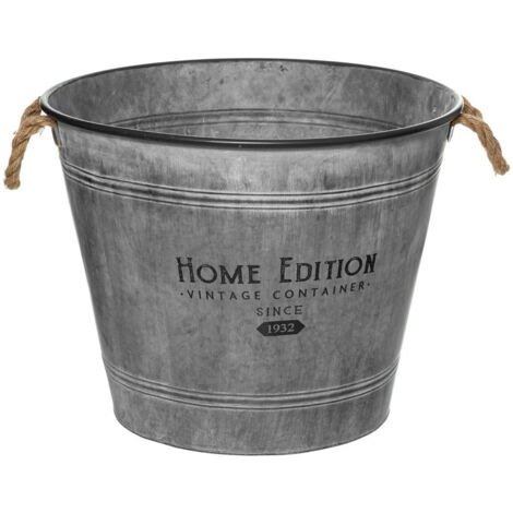 Atmosphera – Pot de fleurs en zinc vintage D 49,5 cm – Hauteur 41 cm – Poignées en jute – Pour intérieur et extérieur