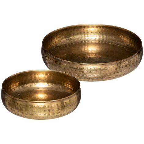 Atmosphera – Set de 2 coupes déco en métal doré martelé D. 20/30,5 cm – Finition artisanale – Pour bougies et vide-poches