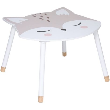 Atmosphera – Table enfant ronde motif renard blanc – Dimensions L. 62 x P. 64 x H. 43 cm – MDF et pin – Pour intérieur – Facile à assembler (1/6)