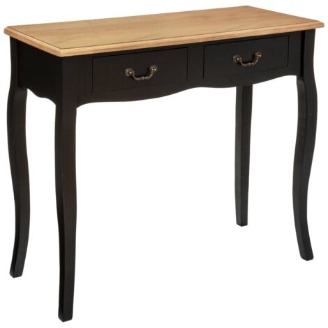 Atmosphera – Console 2 tiroirs Chrysa noire – Dimensions 87x34x78 cm – MDF noir mat et pieds en pin – Meuble de rangement chic pour intérieur
