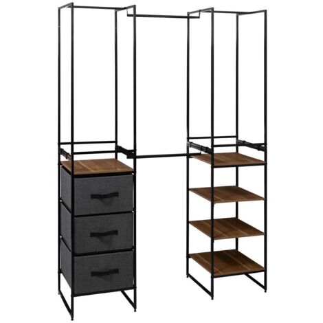 5Five Simply Smart – Dressing modulable ouvert Tissa noir et bois 180x46,5x198 cm – 4 modules interchangeables – Penderies extensibles pour rangement optimisé