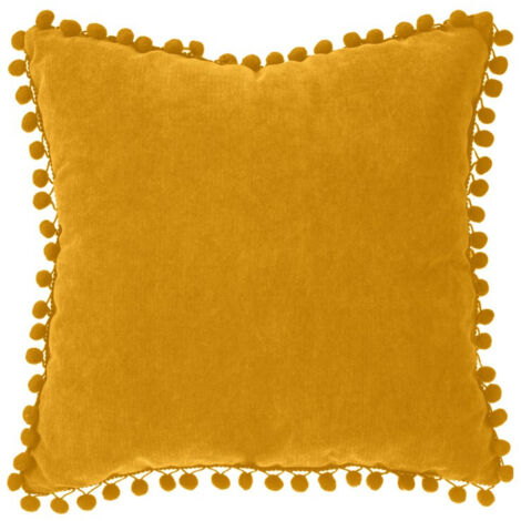 Coussin déhoussable avec Pompons Ocre 40 x 40 cm - Atmosphera (1/5)