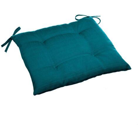 Galette de chaise carrée 4 points Korai bleu canard 40x40x4cm en polyester - Hespéride