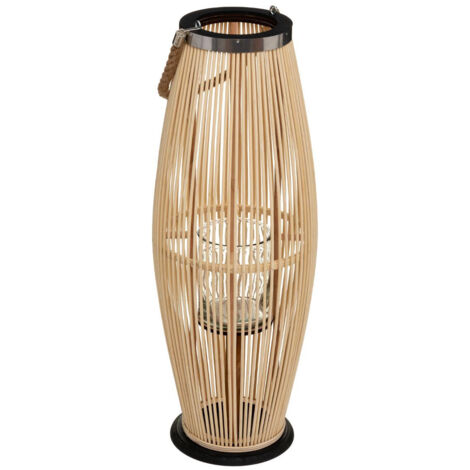 Atmosphera – Lanterne en bambou naturel avec bougeoir en verre D 27 cm H 73 cm – Ambiance chaleureuse pour intérieur et extérieur
